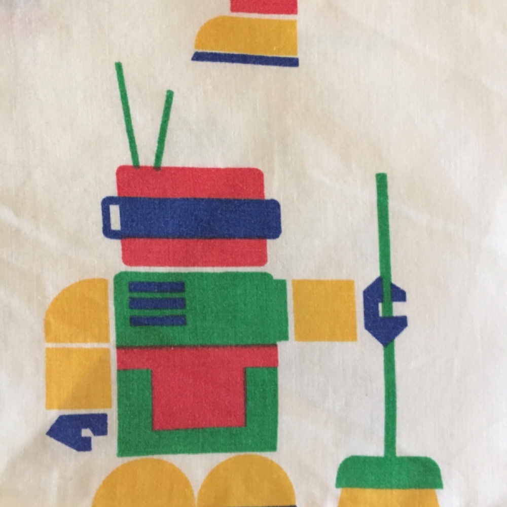 VINTAGE LINENS 80s PILLOW CASE Space Robots Transformers Astronauts Spaceships - Picture 5 of 11